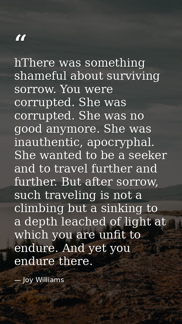 hThere was something shameful about surviving sorrow. You were corrupted. She was corrupted. She was no good anymore. Sh — Joy Williams