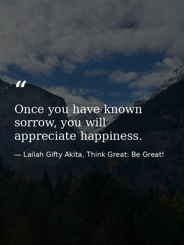 Once you have known sorrow, you will appreciate happiness. — Lailah Gifty Akita, Think Great: Be Great!