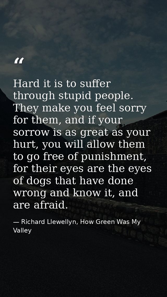 Hard it is to suffer through stupid people. They make you feel sorry for them, and if your sorrow is as great as your hu — Richard Llewellyn, How Green Was My Valley