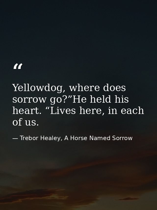 Yellowdog, where does sorrow go?”He held his heart. “Lives here, in each of us. — Trebor Healey, A Horse Named Sorrow