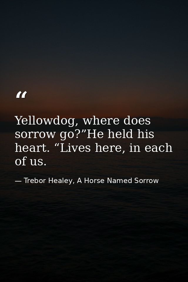 Yellowdog, where does sorrow go?”He held his heart. “Lives here, in each of us. — Trebor Healey, A Horse Named Sorrow