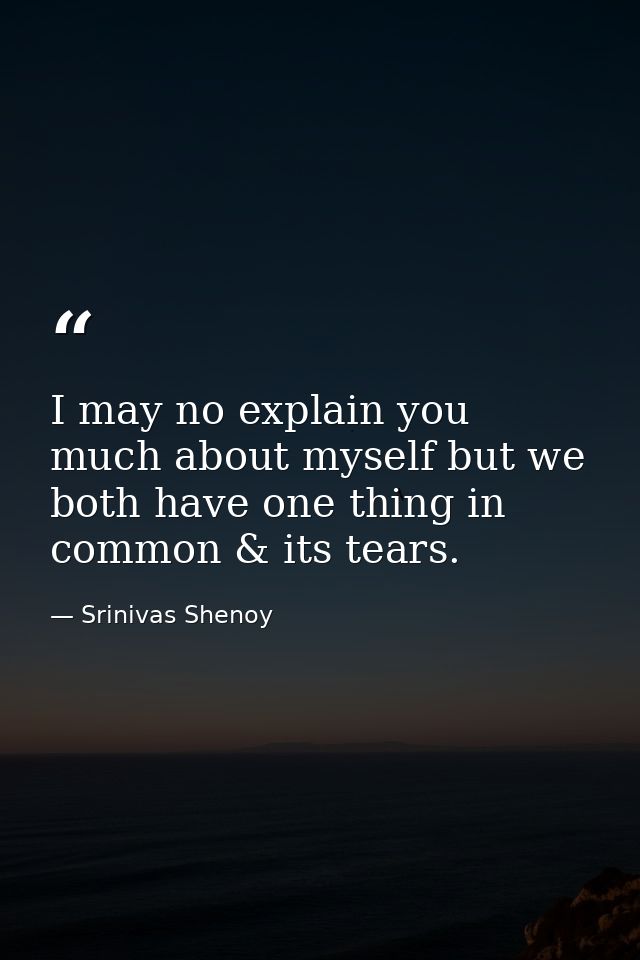 I may no explain you much about myself but we both have one thing in common & its tears. — Srinivas Shenoy