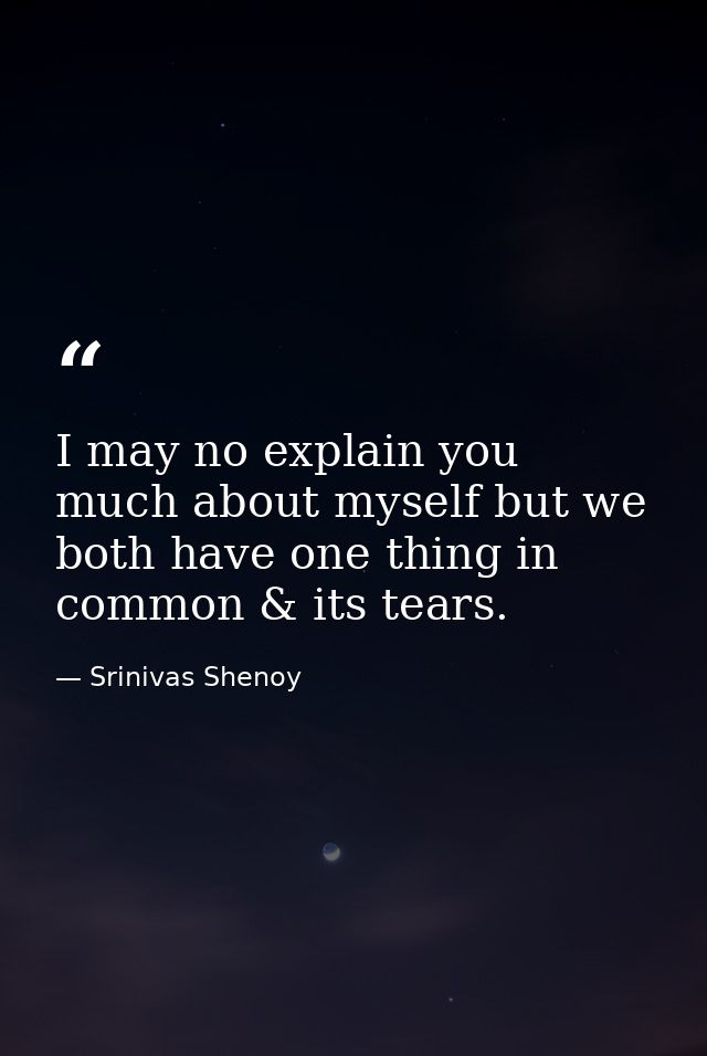 I may no explain you much about myself but we both have one thing in common & its tears. — Srinivas Shenoy