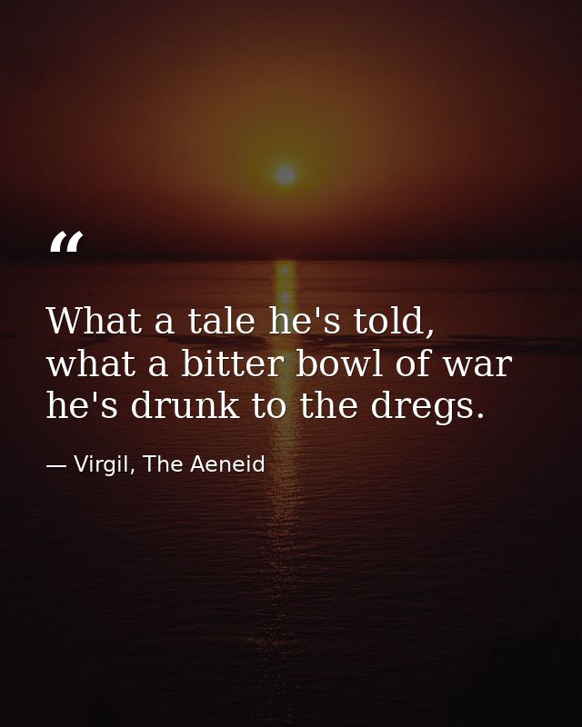 What a tale he's told, what a bitter bowl of war he's drunk to the dregs. — Virgil, The Aeneid