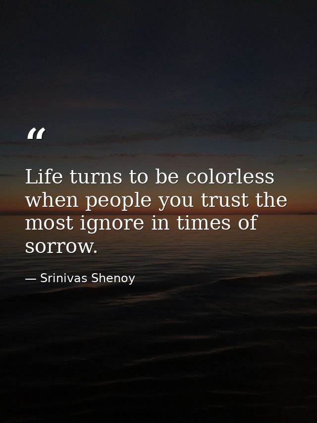 Life turns to be colorless when people you trust the most ignore in times of sorrow. — Srinivas Shenoy