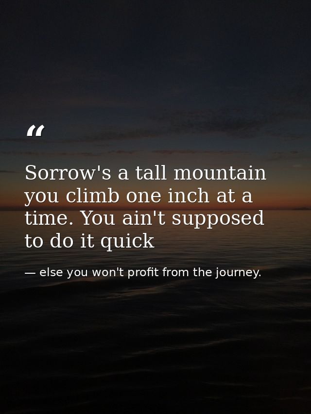 Sorrow's a tall mountain you climb one inch at a time. You ain't supposed to do it quick — else you won't profit from the journey.