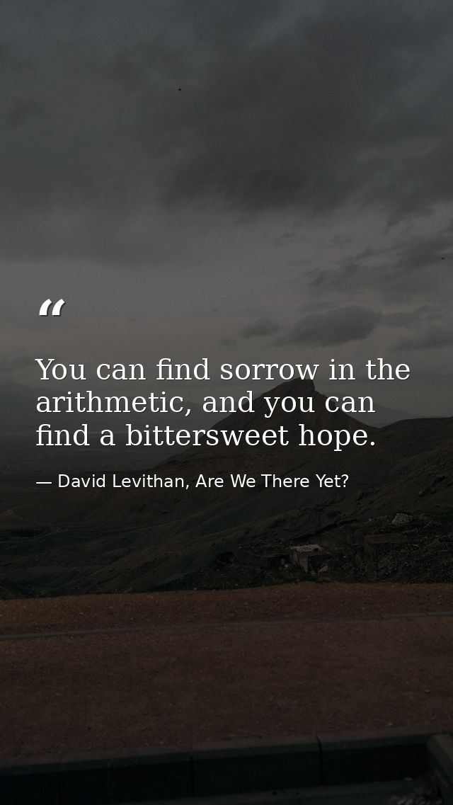 You can find sorrow in the arithmetic, and you can find a bittersweet hope. — David Levithan, Are We There Yet?
