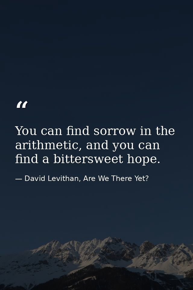 You can find sorrow in the arithmetic, and you can find a bittersweet hope. — David Levithan, Are We There Yet?