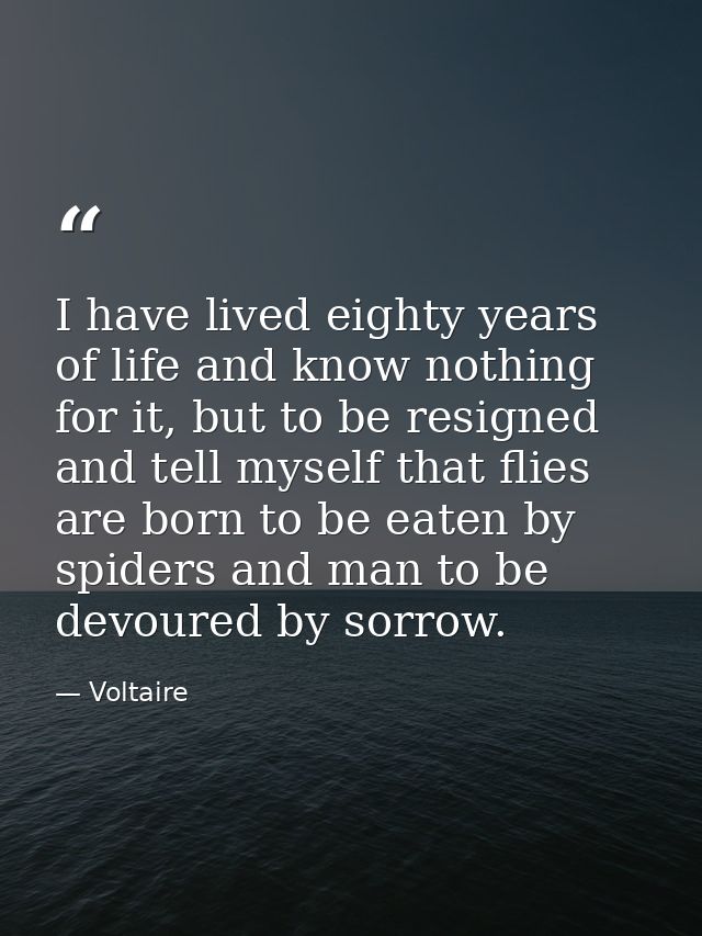 I have lived eighty years of life and know nothing for it, but to be resigned and tell myself that flies are born to be  — Voltaire