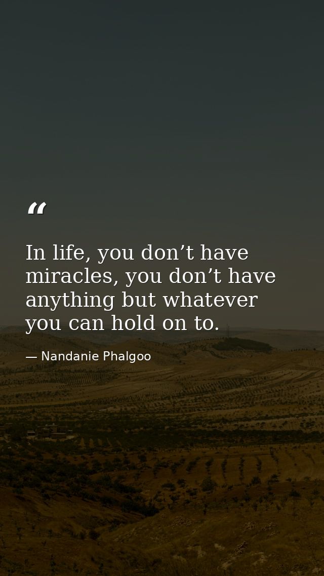In life, you don’t have miracles, you don’t have anything but whatever you can hold on to. — Nandanie Phalgoo