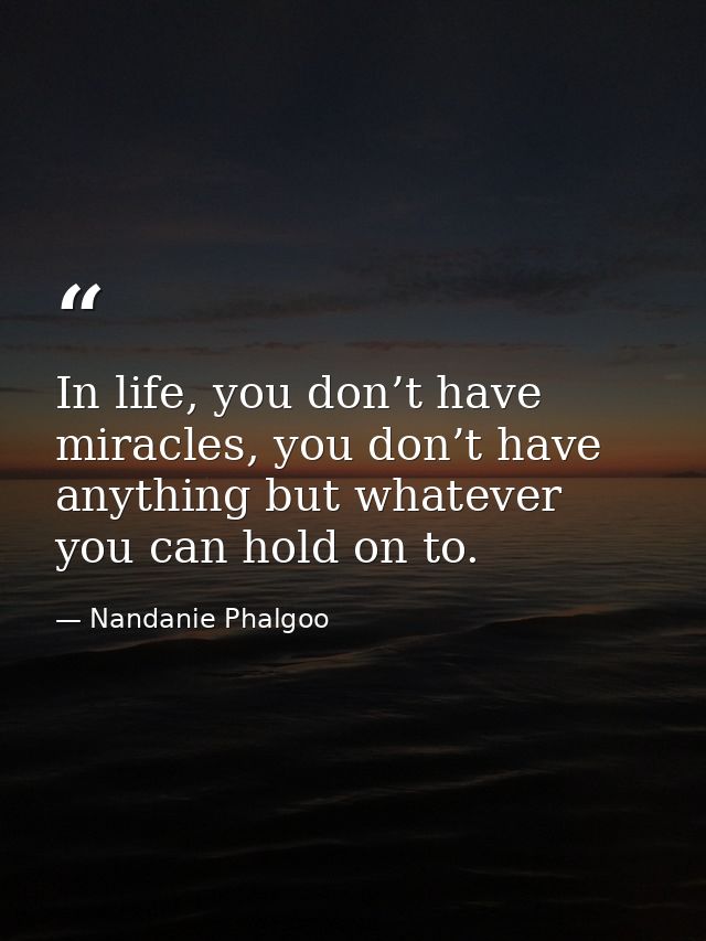 In life, you don’t have miracles, you don’t have anything but whatever you can hold on to. — Nandanie Phalgoo
