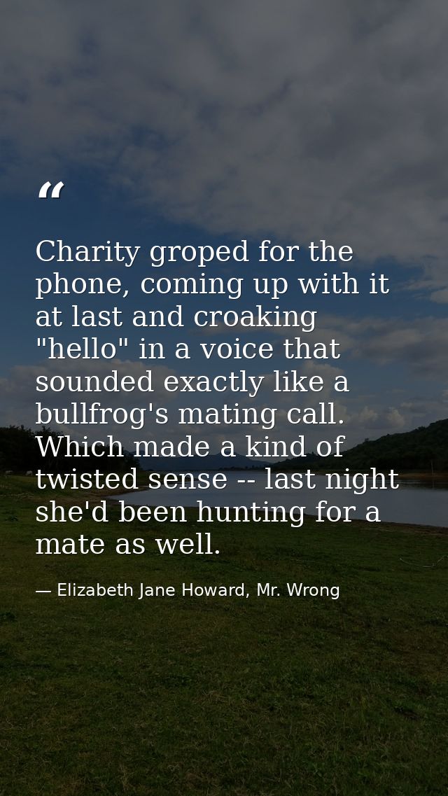 Charity groped for the phone, coming up with it at last and croaking "hello" in a voice that sounded exactly like a bull — Elizabeth Jane Howard, Mr. Wrong