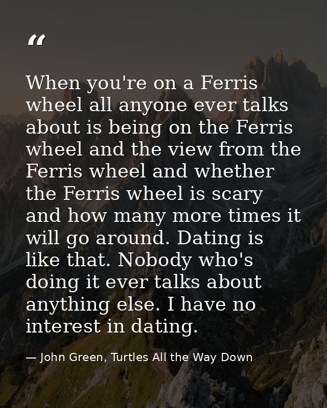 When you're on a Ferris wheel all anyone ever talks about is being on the Ferris wheel and the view from the Ferris whee — John Green, Turtles All the Way Down
