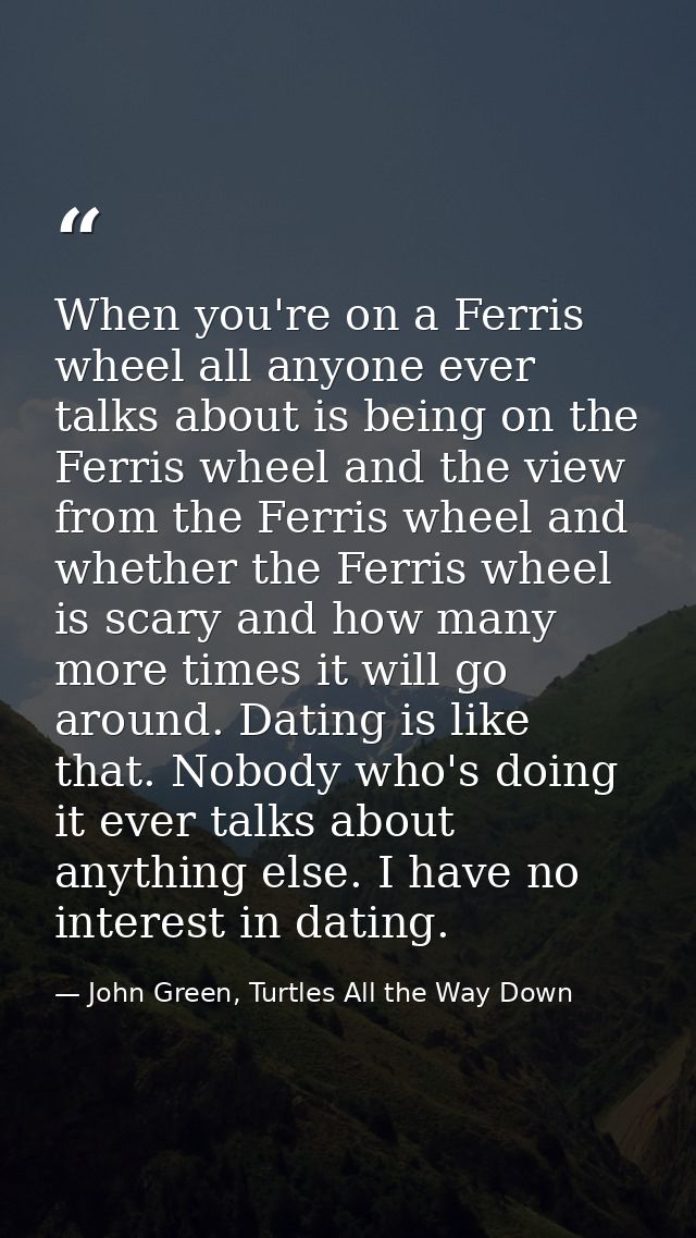 When you're on a Ferris wheel all anyone ever talks about is being on the Ferris wheel and the view from the Ferris whee — John Green, Turtles All the Way Down