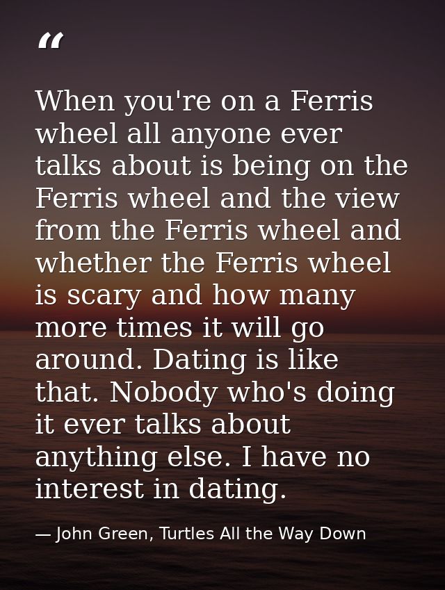 When you're on a Ferris wheel all anyone ever talks about is being on the Ferris wheel and the view from the Ferris whee — John Green, Turtles All the Way Down