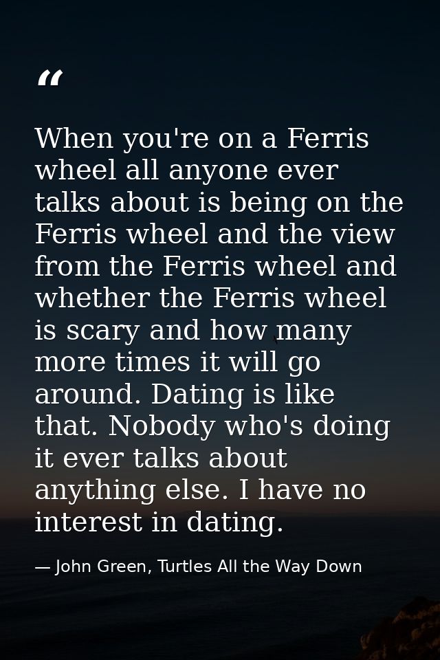 When you're on a Ferris wheel all anyone ever talks about is being on the Ferris wheel and the view from the Ferris whee — John Green, Turtles All the Way Down