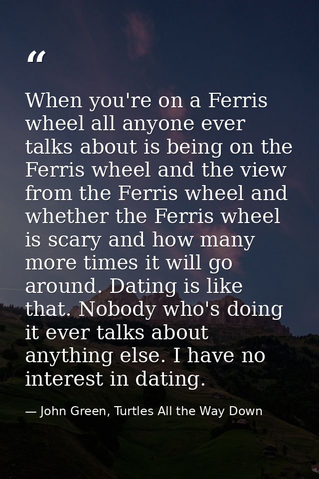 When you're on a Ferris wheel all anyone ever talks about is being on the Ferris wheel and the view from the Ferris whee — John Green, Turtles All the Way Down