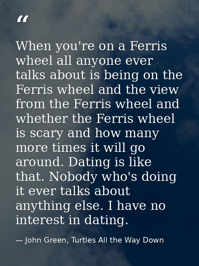 When you're on a Ferris wheel all anyone ever talks about is being on the Ferris wheel and the view from the Ferris whee — John Green, Turtles All the Way Down