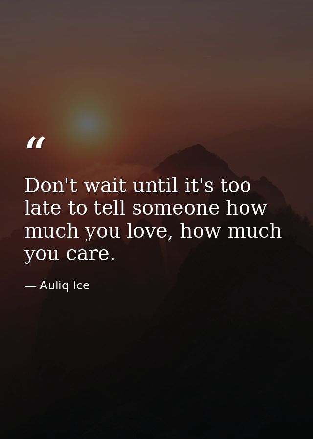 Don't wait until it's too late to tell someone how much you love, how much you care. — Auliq Ice