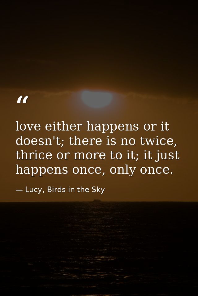 love either happens or it doesn't; there is no twice, thrice or more to it; it just happens once, only once. — Lucy, Birds in the Sky