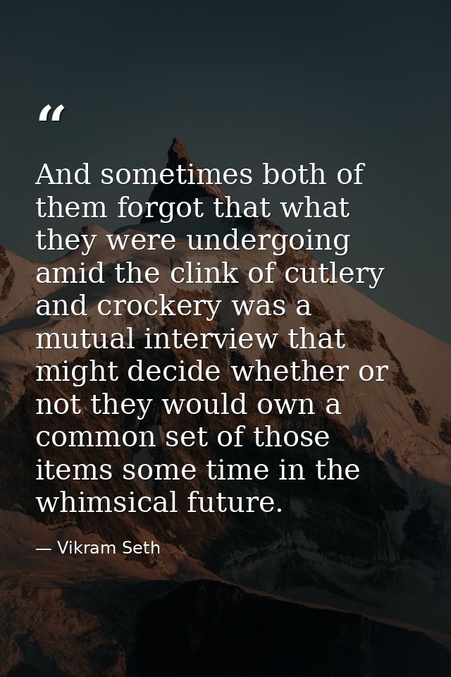 And sometimes both of them forgot that what they were undergoing amid the clink of cutlery and crockery was a mutual int — Vikram Seth