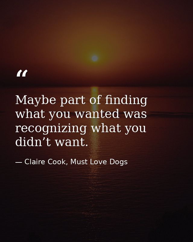 Maybe part of finding what you wanted was recognizing what you didn’t want. — Claire Cook, Must Love Dogs