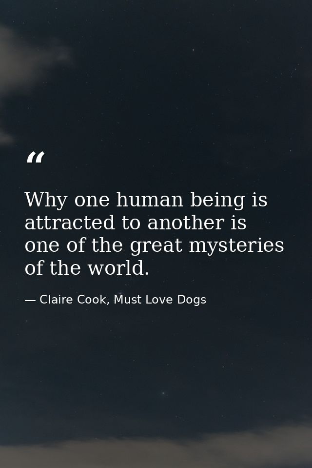 Why one human being is attracted to another is one of the great mysteries of the world. — Claire Cook, Must Love Dogs
