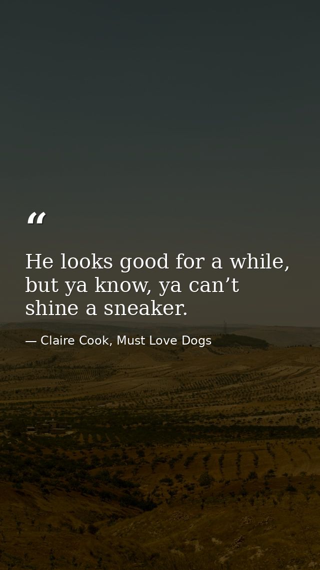 He looks good for a while, but ya know, ya can’t shine a sneaker. — Claire Cook, Must Love Dogs