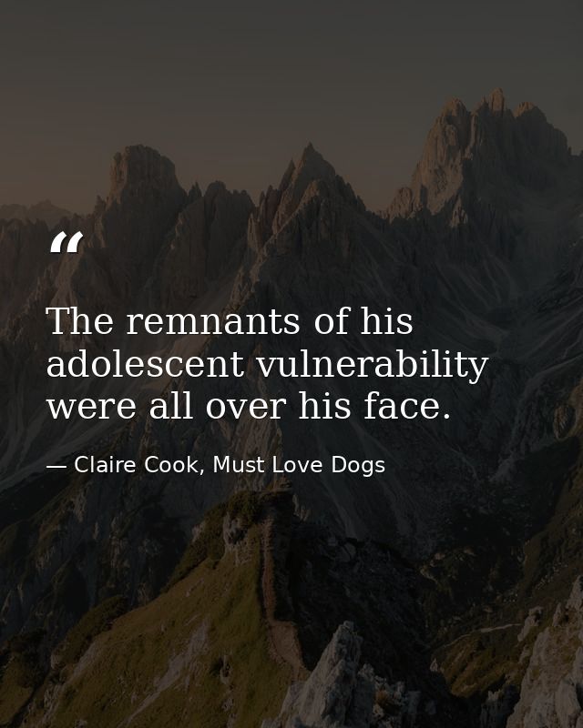 The remnants of his adolescent vulnerability were all over his face. — Claire Cook, Must Love Dogs