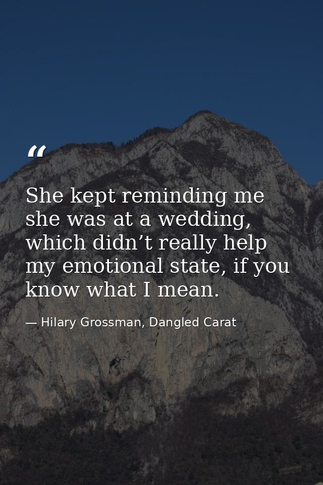 She kept reminding me she was at a wedding, which didn’t really help my emotional state, if you know what I mean. — Hilary Grossman, Dangled Carat