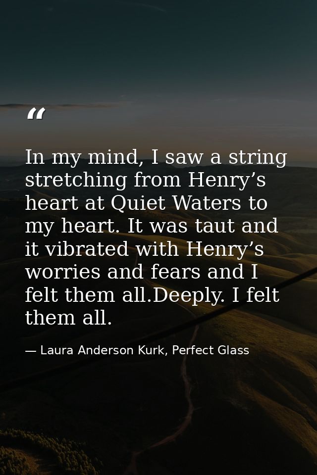 In my mind, I saw a string stretching from Henry’s heart at Quiet Waters to my heart. It was taut and it vibrated with H — Laura Anderson Kurk, Perfect Glass