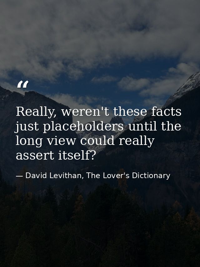 Really, weren't these facts just placeholders until the long view could really assert itself? — David Levithan, The Lover's Dictionary