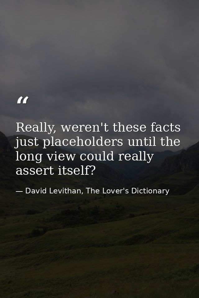 Really, weren't these facts just placeholders until the long view could really assert itself? — David Levithan, The Lover's Dictionary