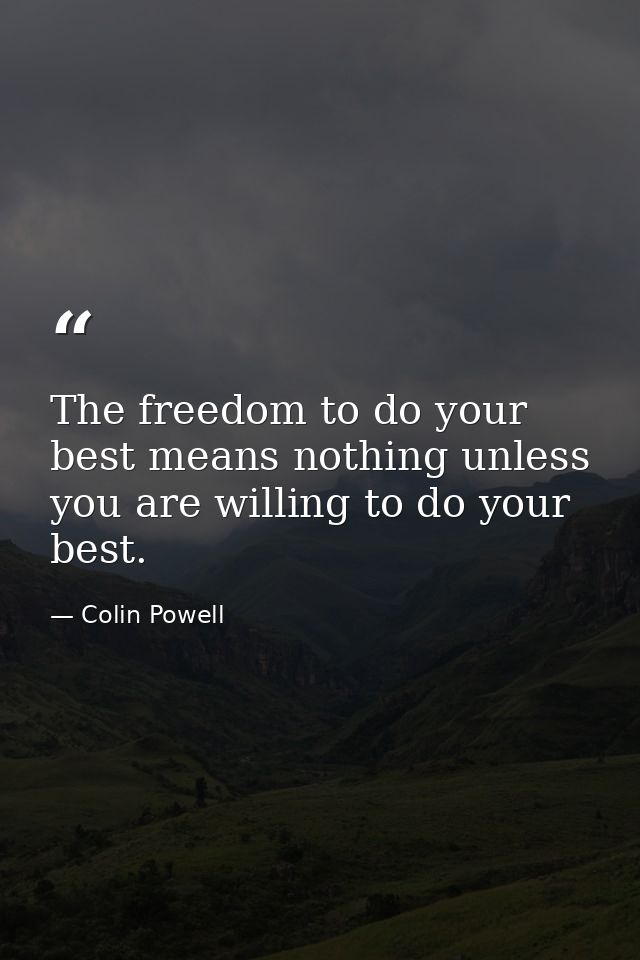 The freedom to do your best means nothing unless you are willing to do your best. — Colin Powell