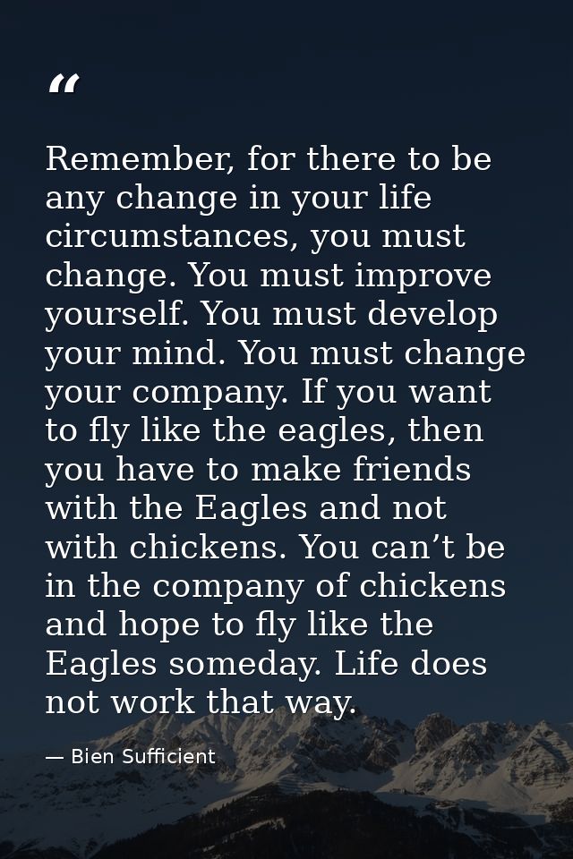 Remember, for there to be any change in your life circumstances, you must change. You must improve yourself. You must de — Bien Sufficient