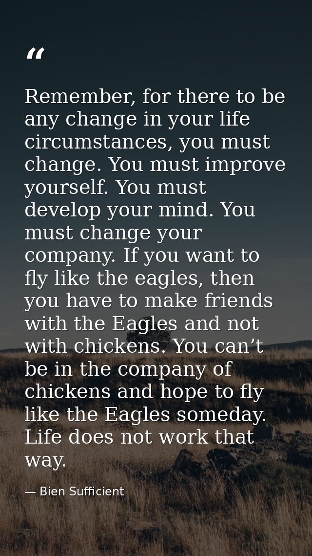 Remember, for there to be any change in your life circumstances, you must change. You must improve yourself. You must de — Bien Sufficient
