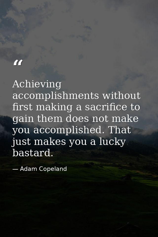 Achieving accomplishments without first making a sacrifice to gain them does not make you accomplished. That just makes  — Adam Copeland
