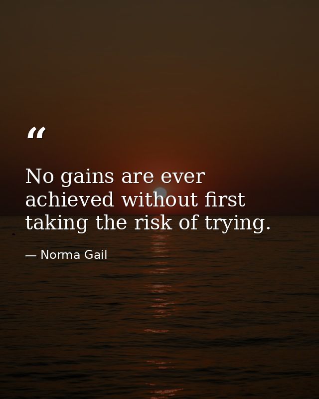 No gains are ever achieved without first taking the risk of trying. — Norma Gail