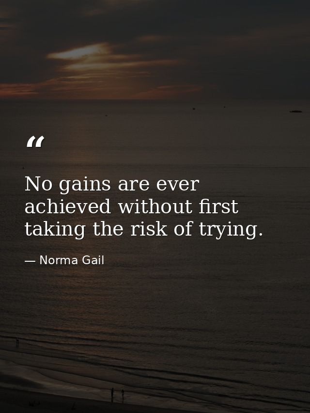 No gains are ever achieved without first taking the risk of trying. — Norma Gail