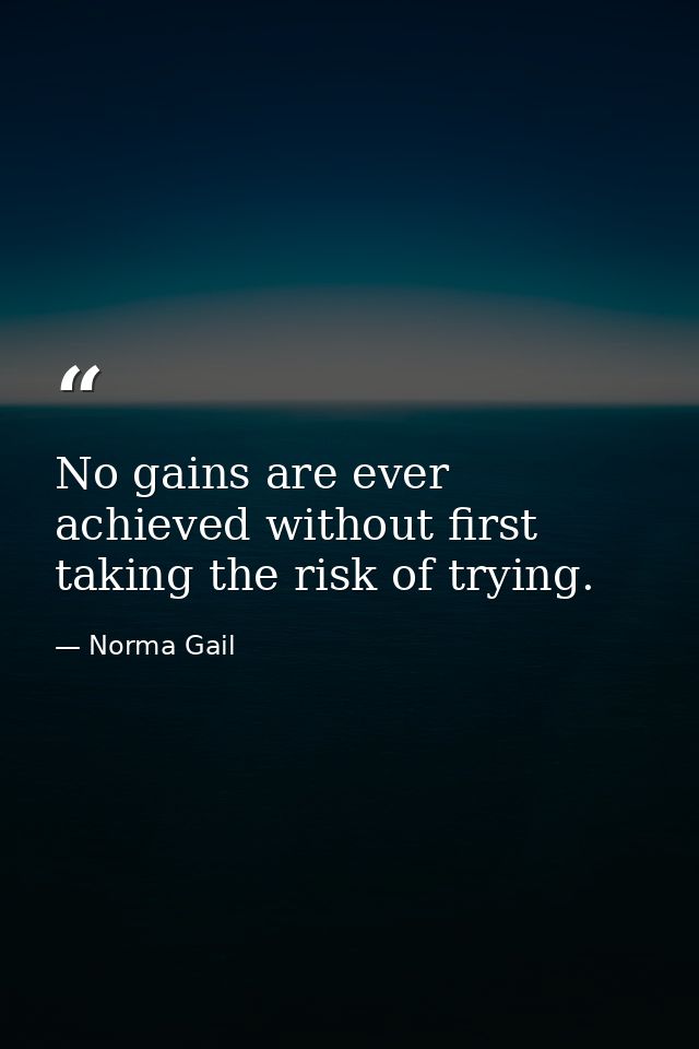 No gains are ever achieved without first taking the risk of trying. — Norma Gail
