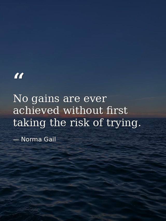 No gains are ever achieved without first taking the risk of trying. — Norma Gail