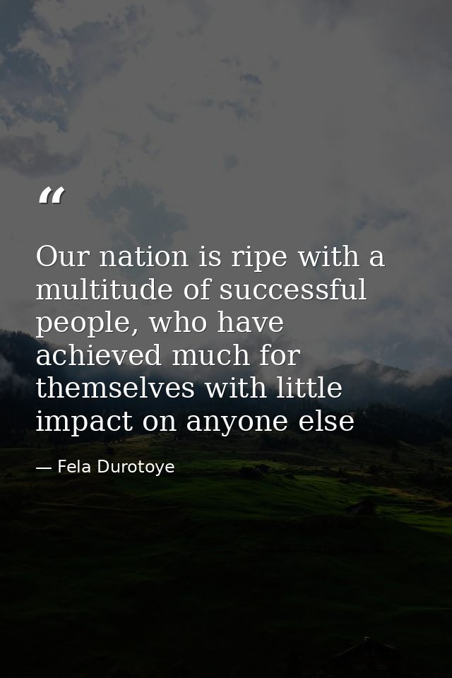 Our nation is ripe with a multitude of successful people, who have achieved much for themselves with little impact on an — Fela Durotoye