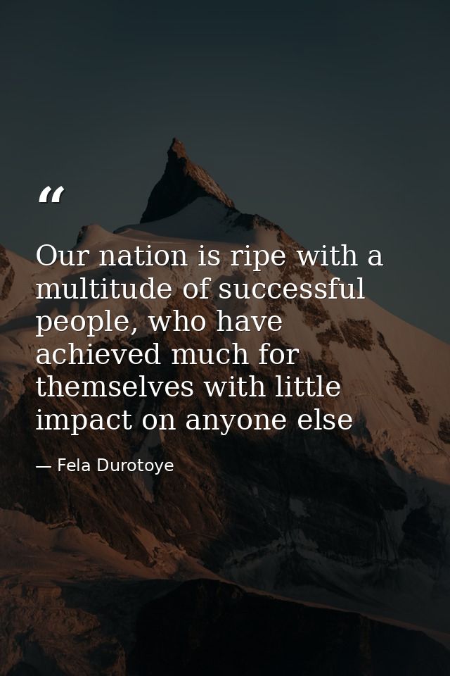 Our nation is ripe with a multitude of successful people, who have achieved much for themselves with little impact on an — Fela Durotoye