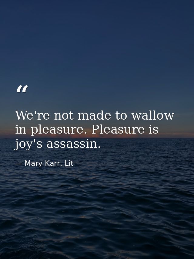We're not made to wallow in pleasure. Pleasure is joy's assassin. — Mary Karr, Lit