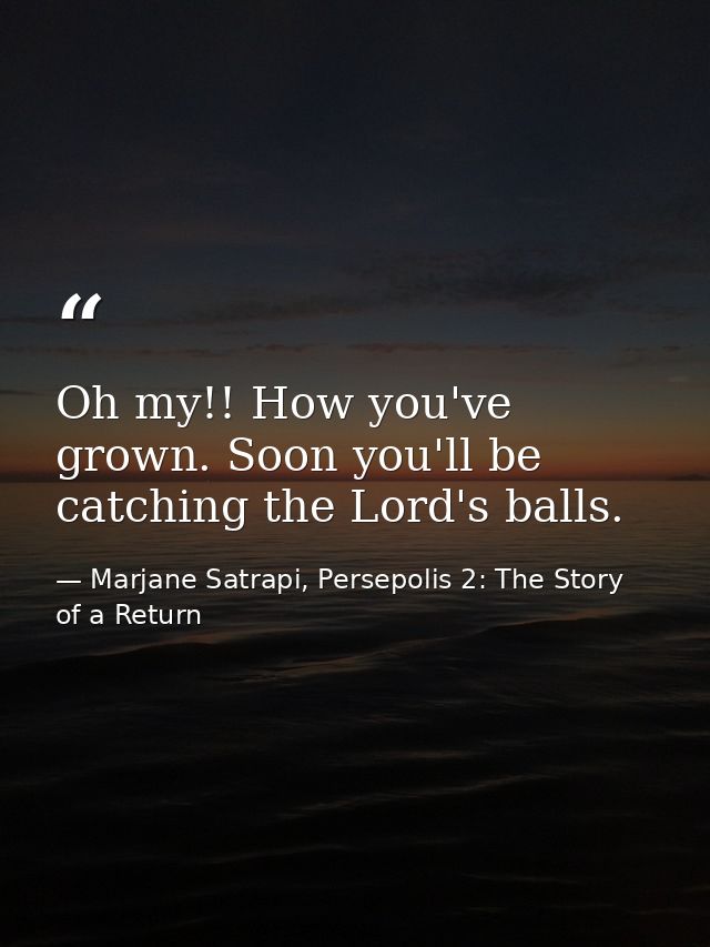 Oh my!! How you've grown. Soon you'll be catching the Lord's balls. — Marjane Satrapi, Persepolis 2: The Story of a Return