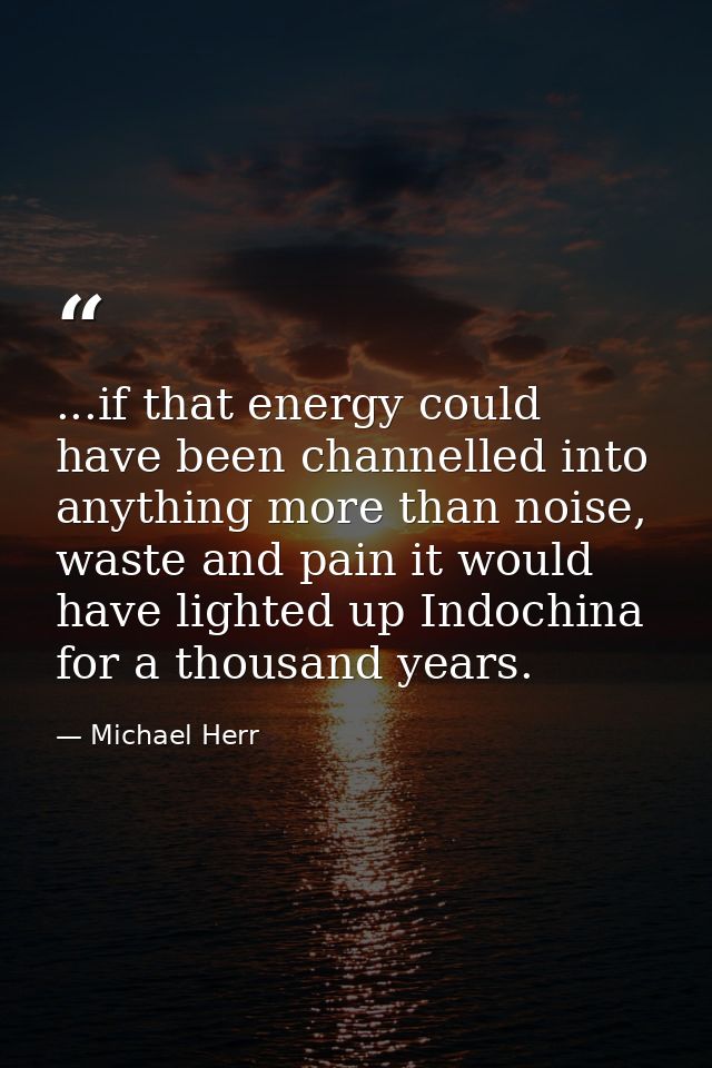 ...if that energy could have been channelled into anything more than noise, waste and pain it would have lighted up Indo — Michael Herr