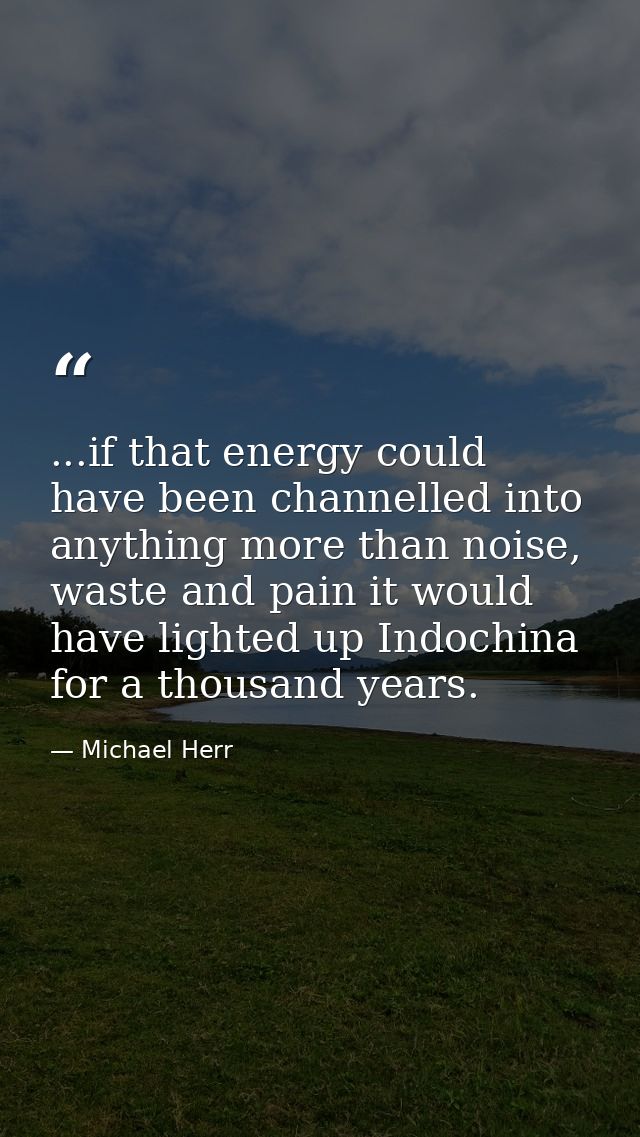 ...if that energy could have been channelled into anything more than noise, waste and pain it would have lighted up Indo — Michael Herr