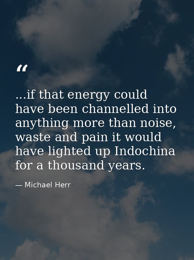 ...if that energy could have been channelled into anything more than noise, waste and pain it would have lighted up Indo — Michael Herr