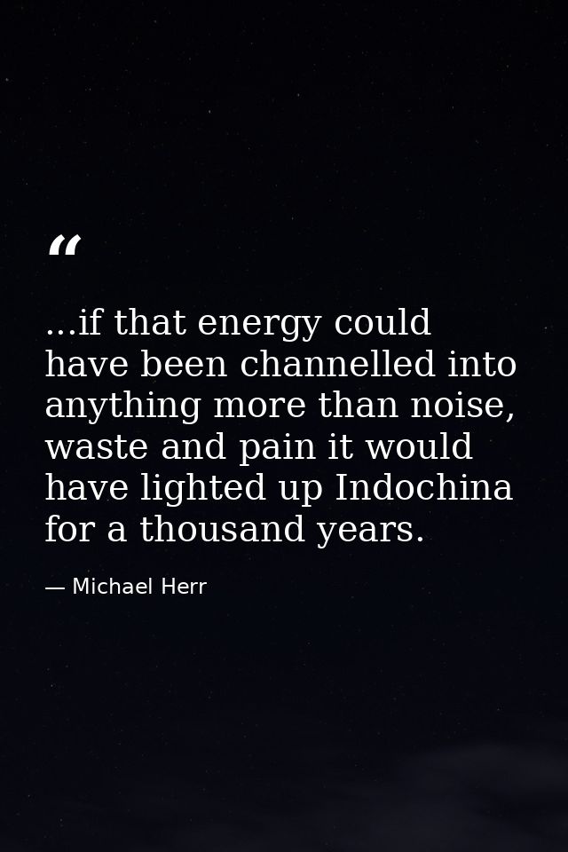 ...if that energy could have been channelled into anything more than noise, waste and pain it would have lighted up Indo — Michael Herr