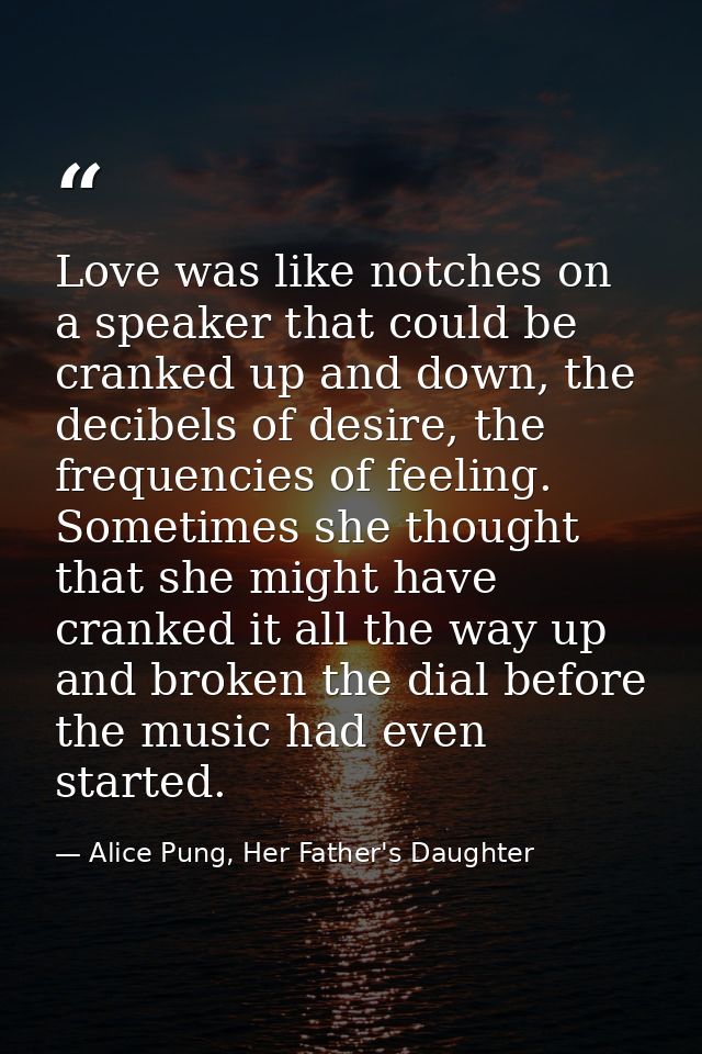 Love was like notches on a speaker that could be cranked up and down, the decibels of desire, the frequencies of feeling — Alice Pung, Her Father's Daughter